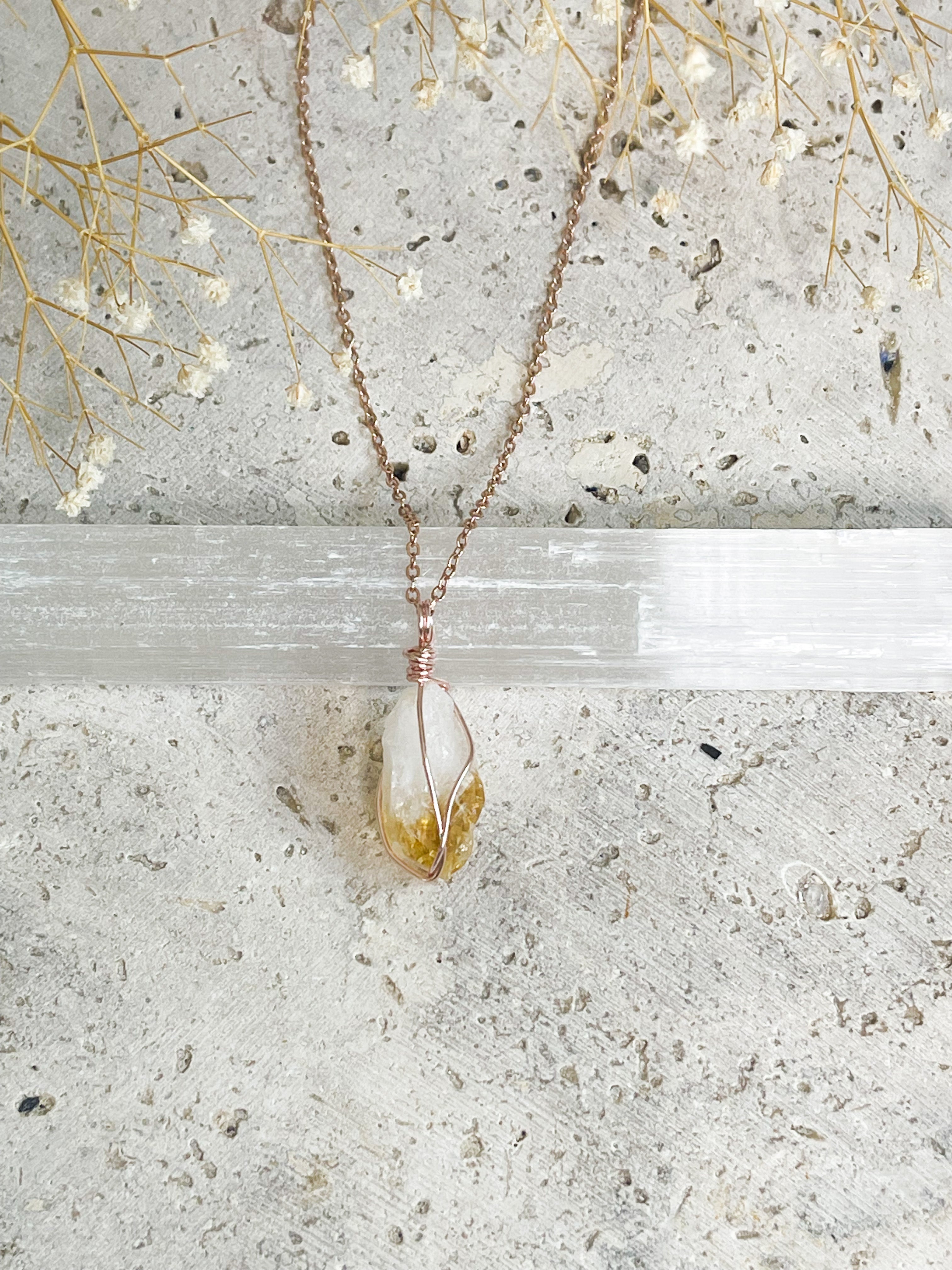 Citrine Necklace// Rose Gold // Luck + Abundance + Creativity