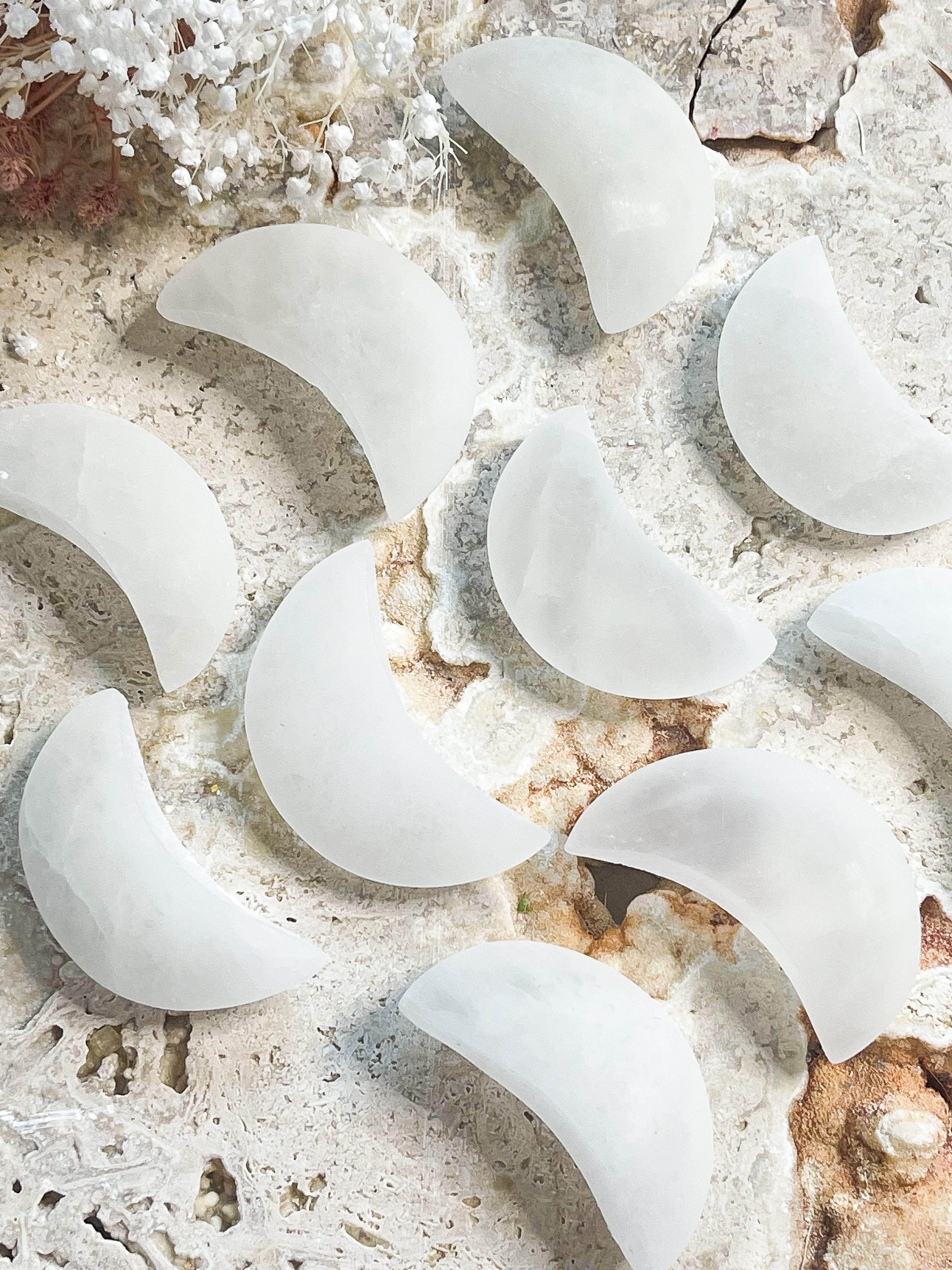 Selenite Moons // Cleansing + Healing + Moon Magic
