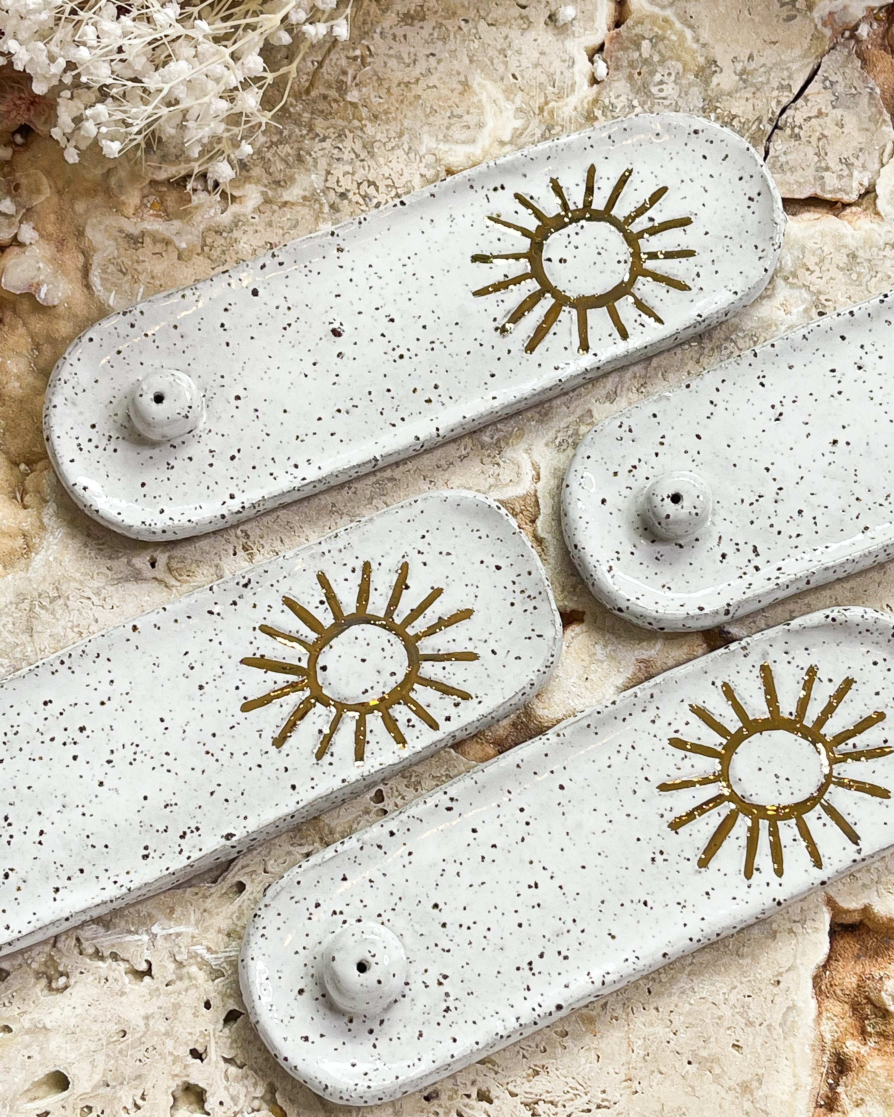 Gold Lustre Sun Incense Holders // Ceramic // Handcrafted + Rustic + Cleansing