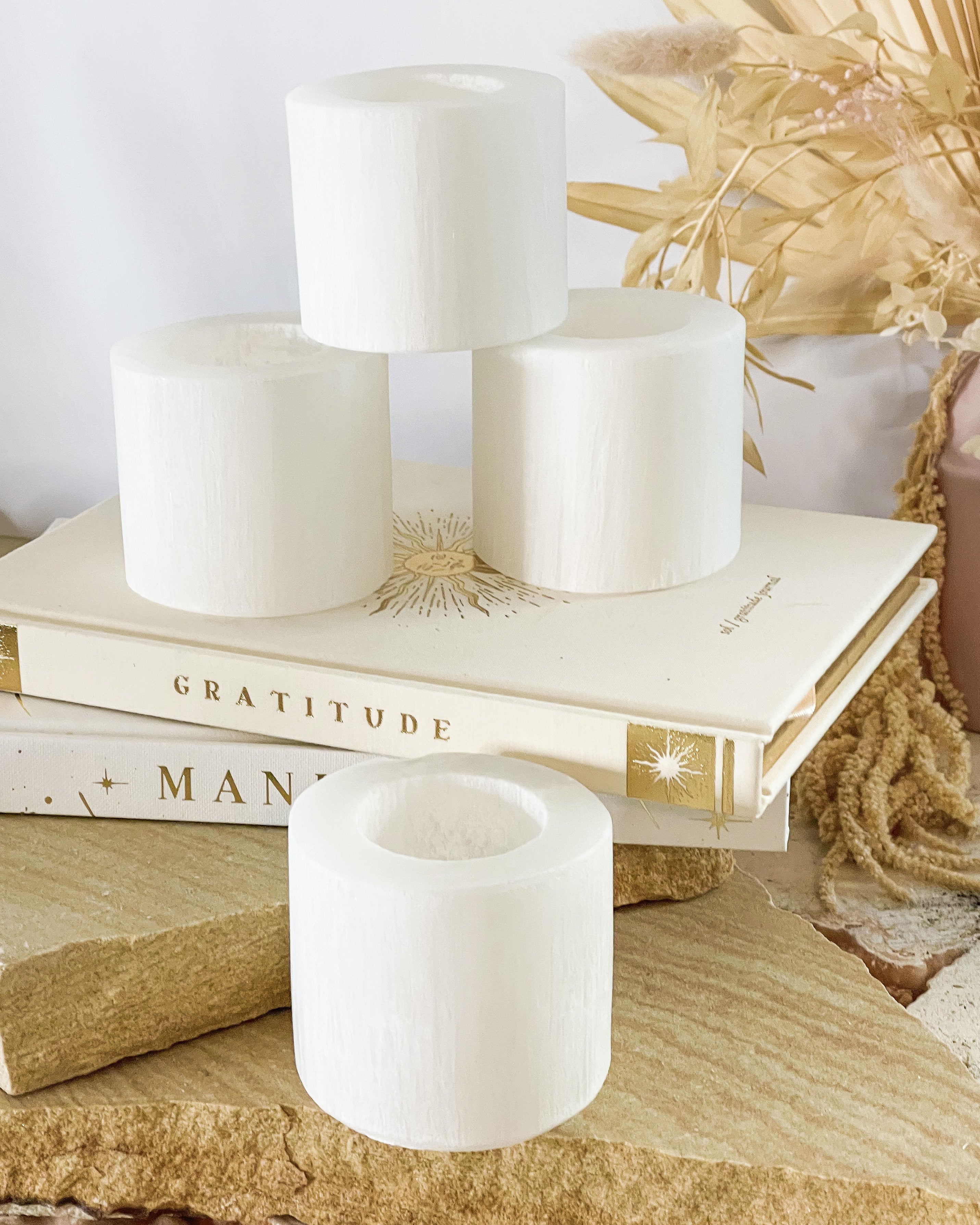 Selenite Candle Holders // Cleansing + Healing + Moon Magic
