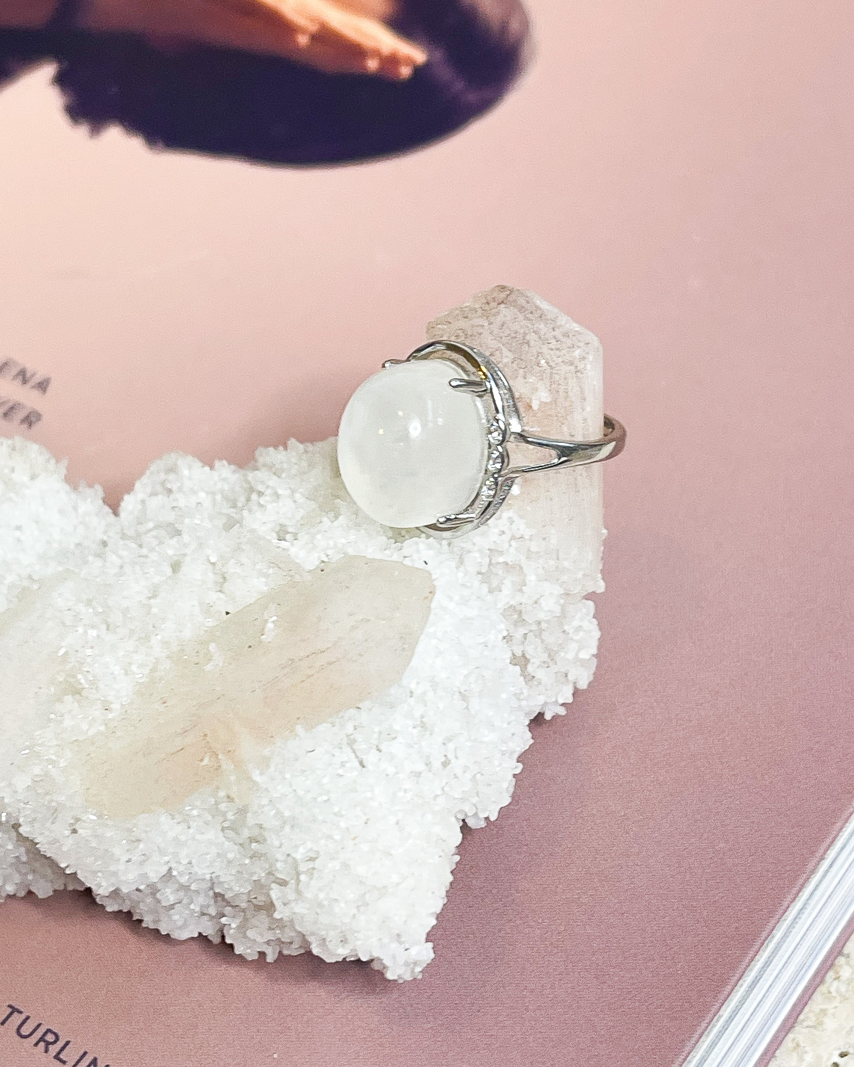 Rainbow Moonstone Ring // 925 Silver // Adjustable // Balance + Harmony + Intuition