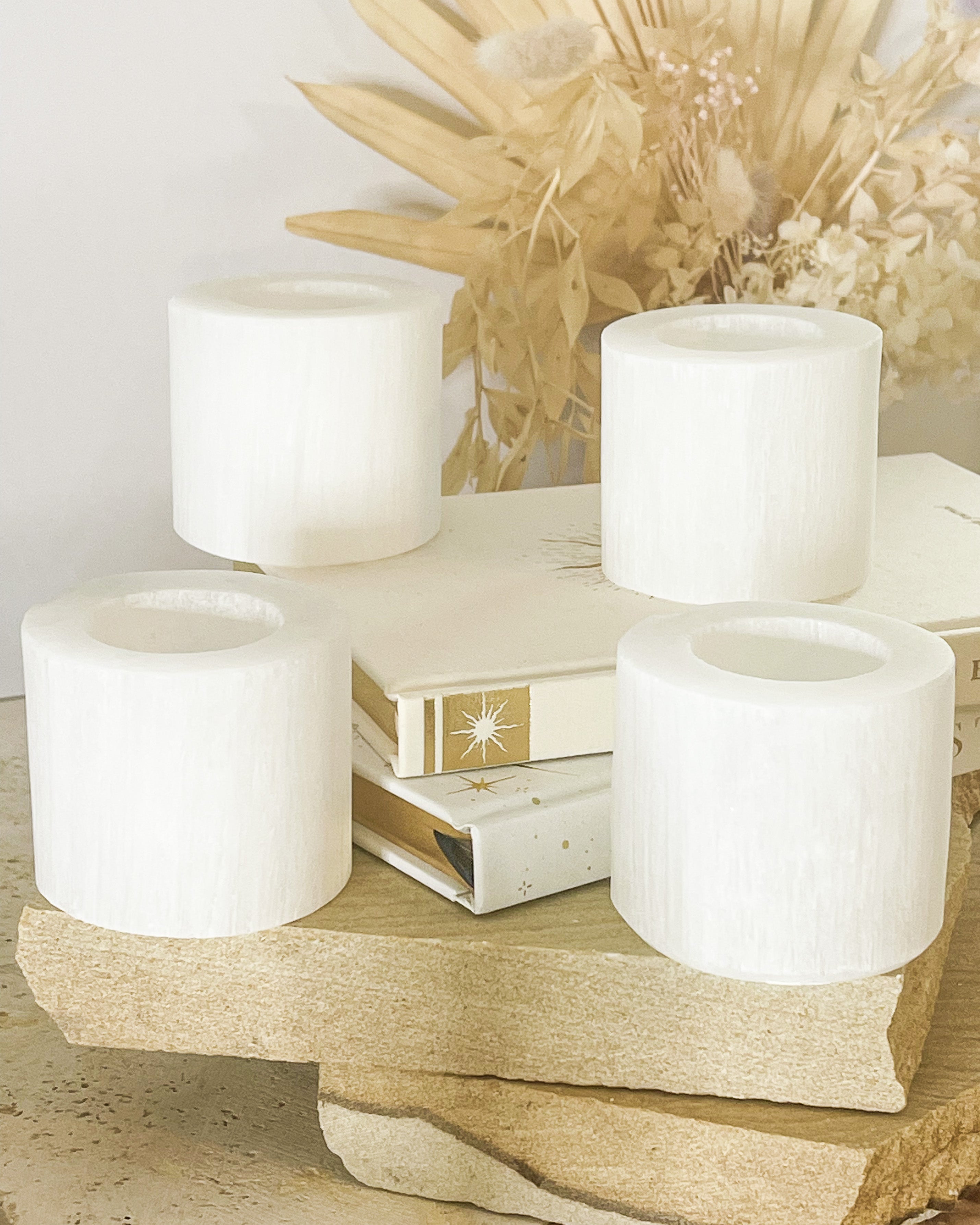 Selenite Candle Holders // Cleansing + Healing + Moon Magic