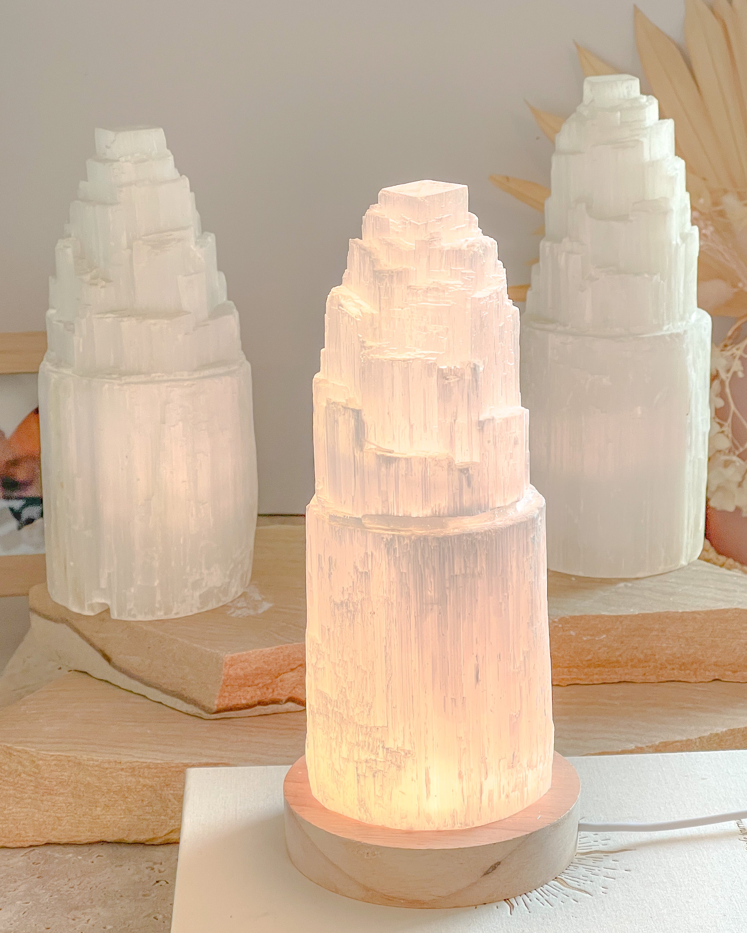 Selenite Lamp with Led Light Base // Cleansing + Healing + Moon Magic