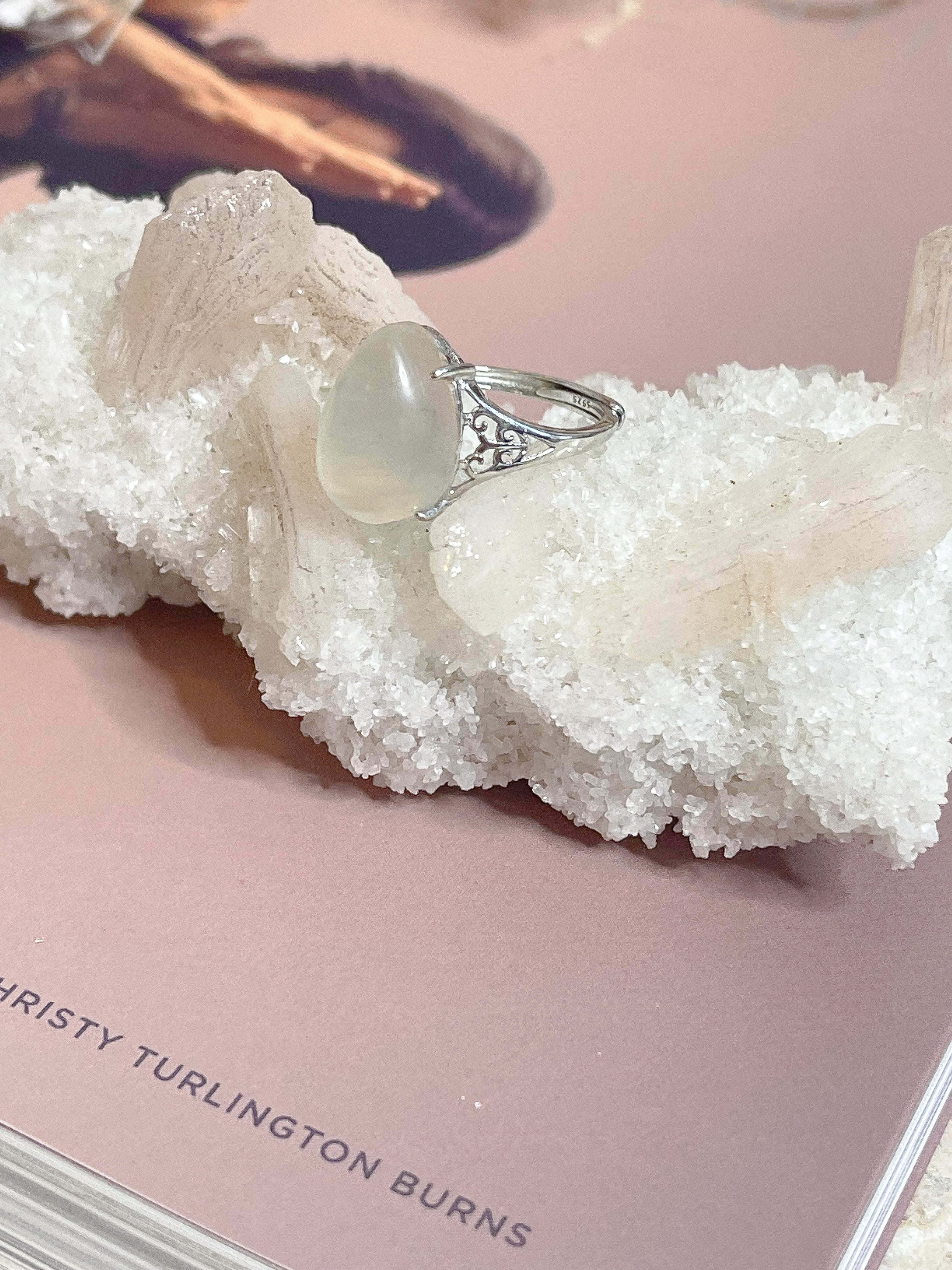 Rainbow Moonstone Ring // 925 Silver // Adjustable // Balance + Harmony + Intuition