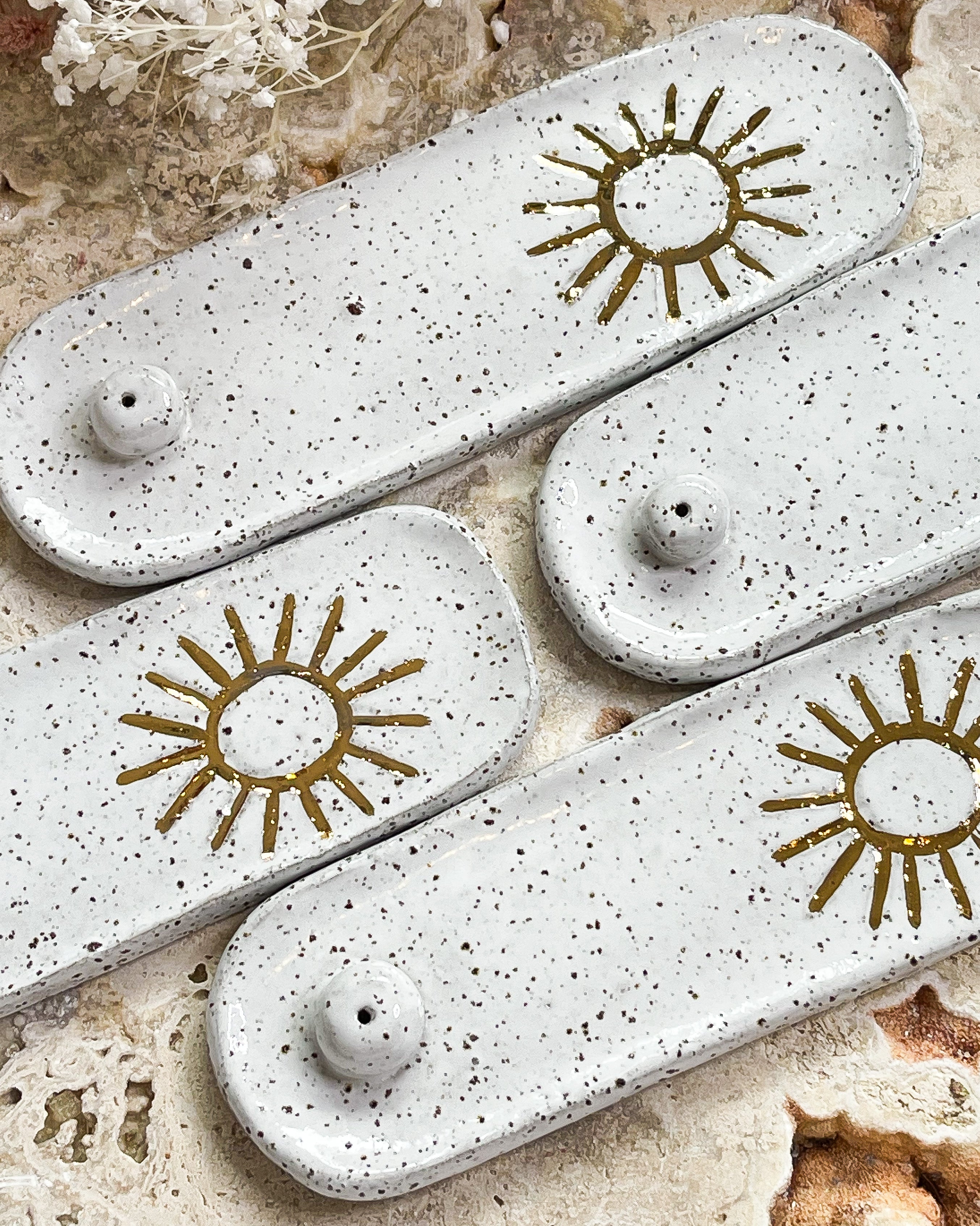 Gold Lustre Sun Incense Holders // Ceramic // Handcrafted + Rustic + Cleansing