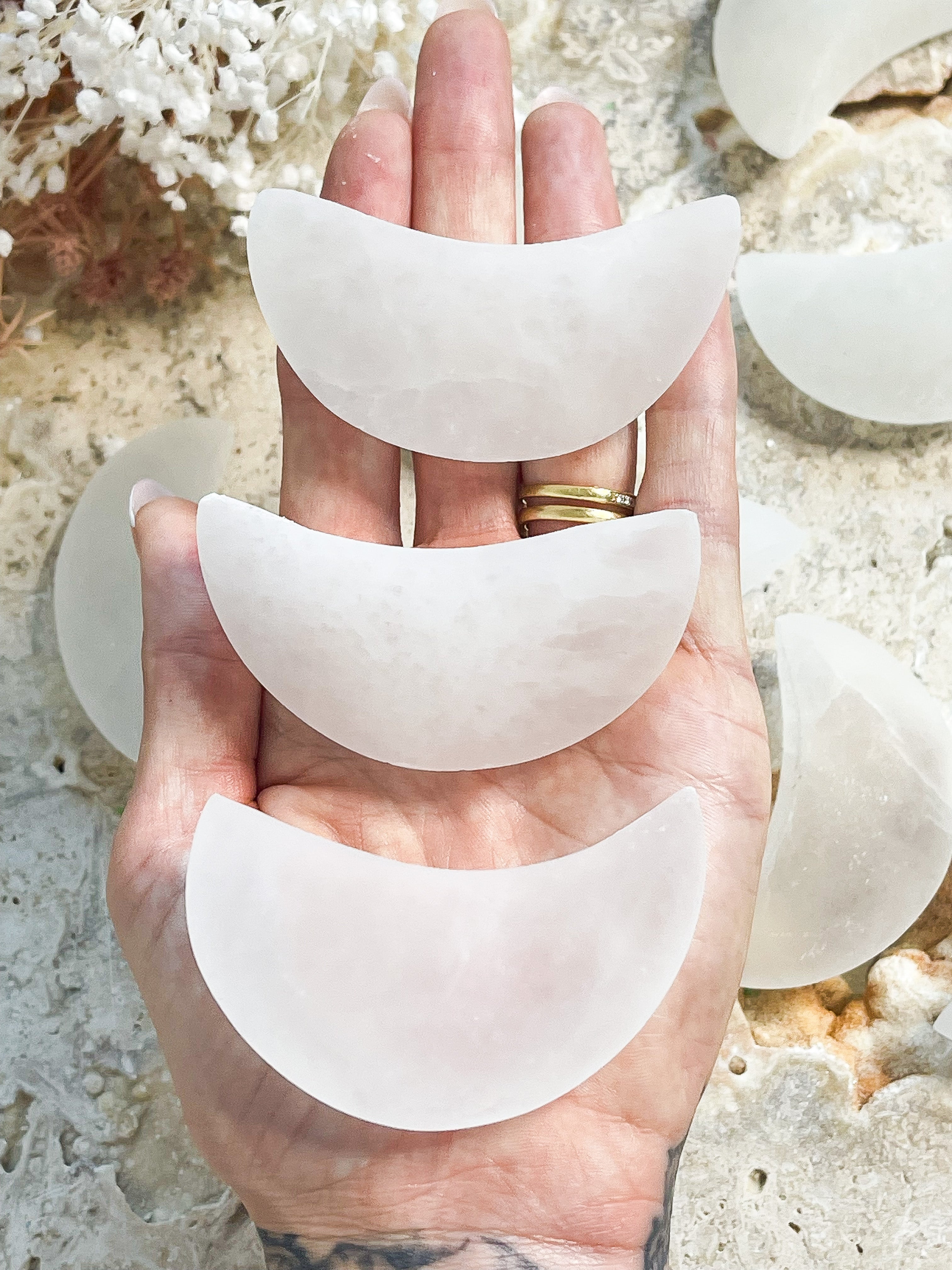 Selenite Moons // Cleansing + Healing + Moon Magic