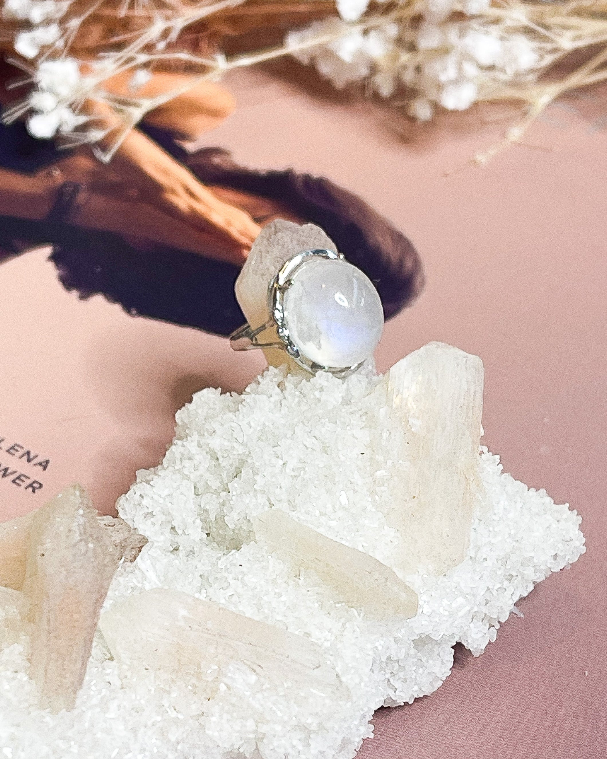 Rainbow Moonstone Ring // 925 Silver // Adjustable // Balance + Harmony + Intuition