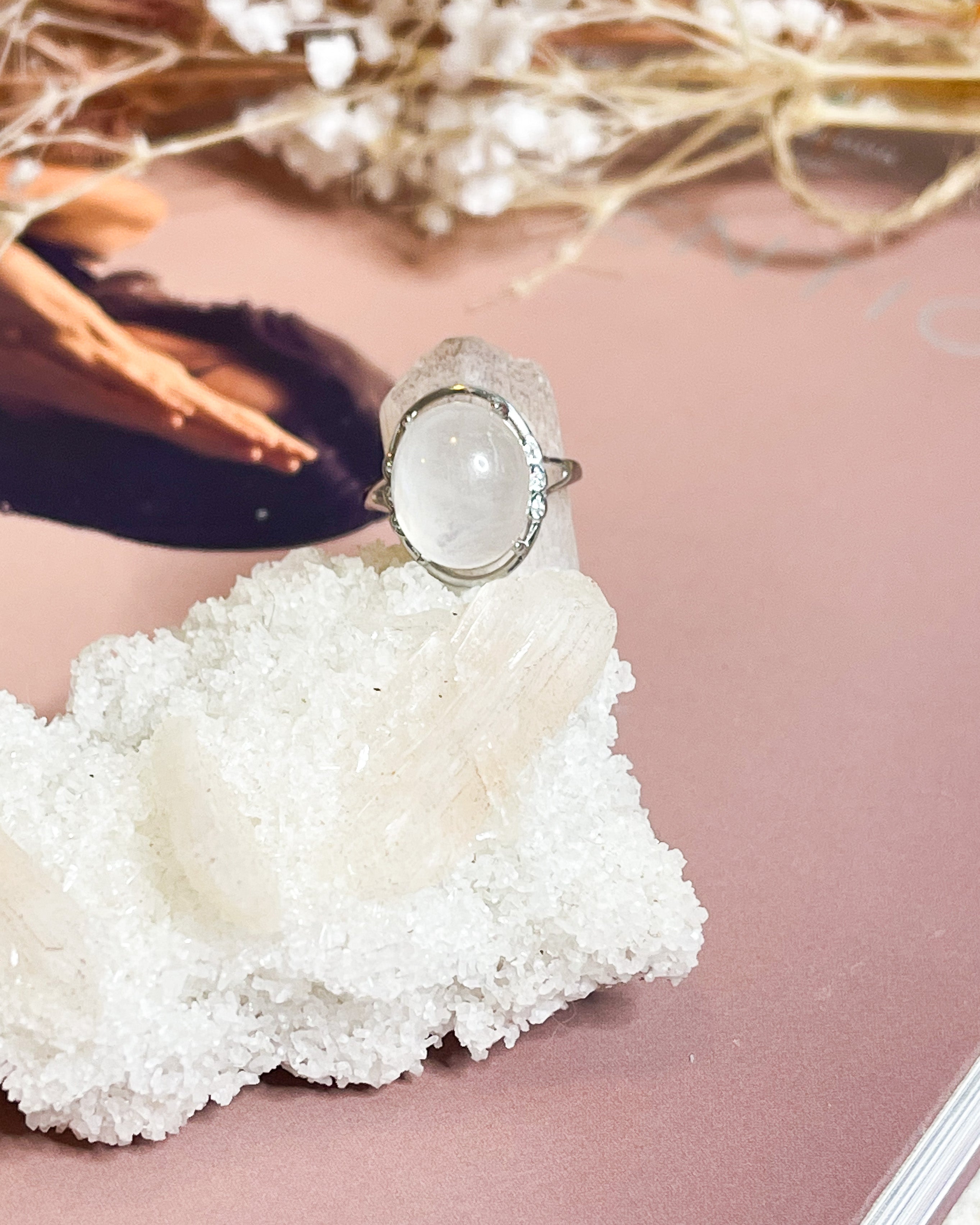 Rainbow Moonstone Ring // 925 Silver // Adjustable // Balance + Harmony + Intuition