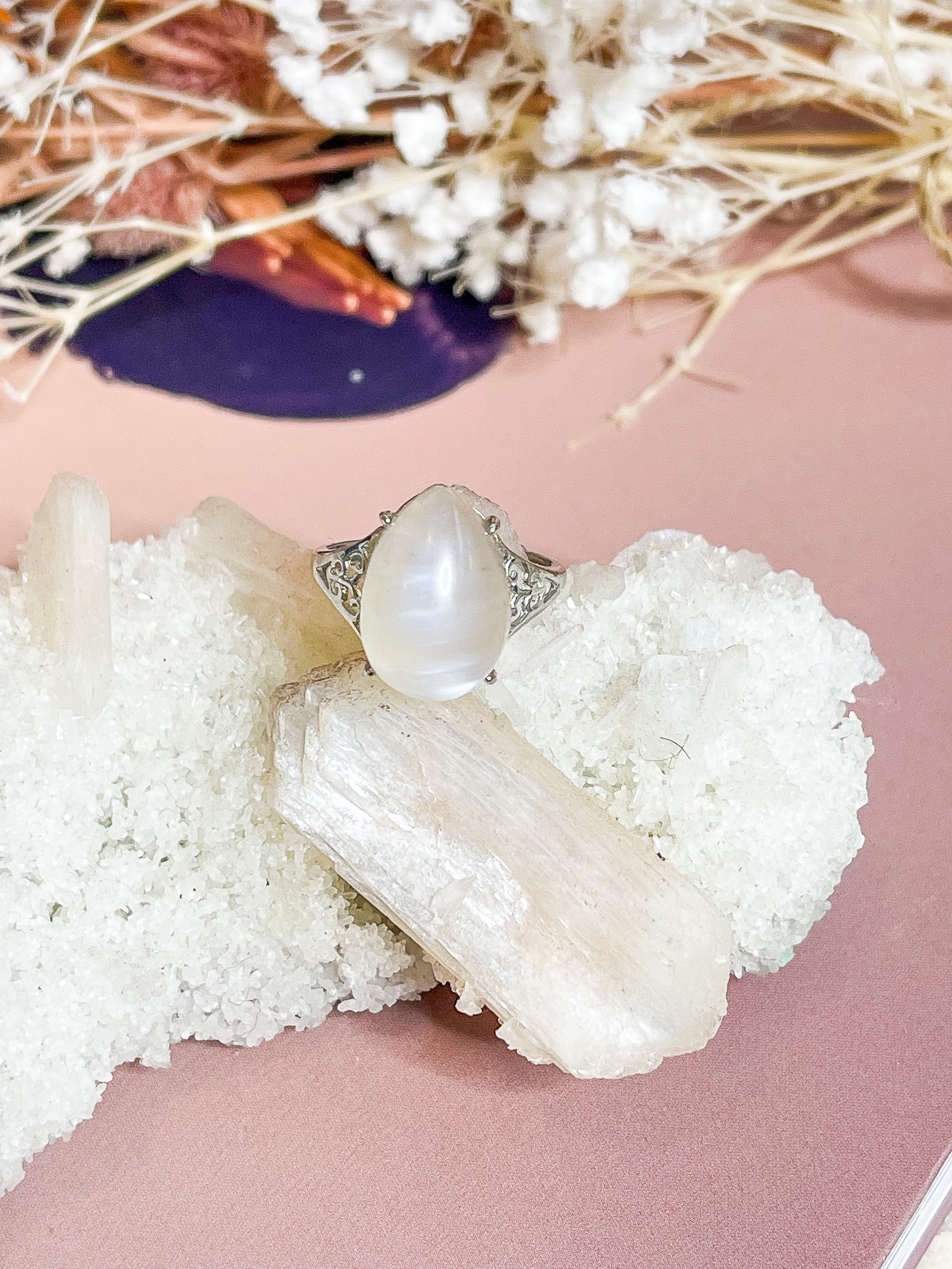 Rainbow Moonstone Ring // 925 Silver // Adjustable // Balance + Harmony + Intuition