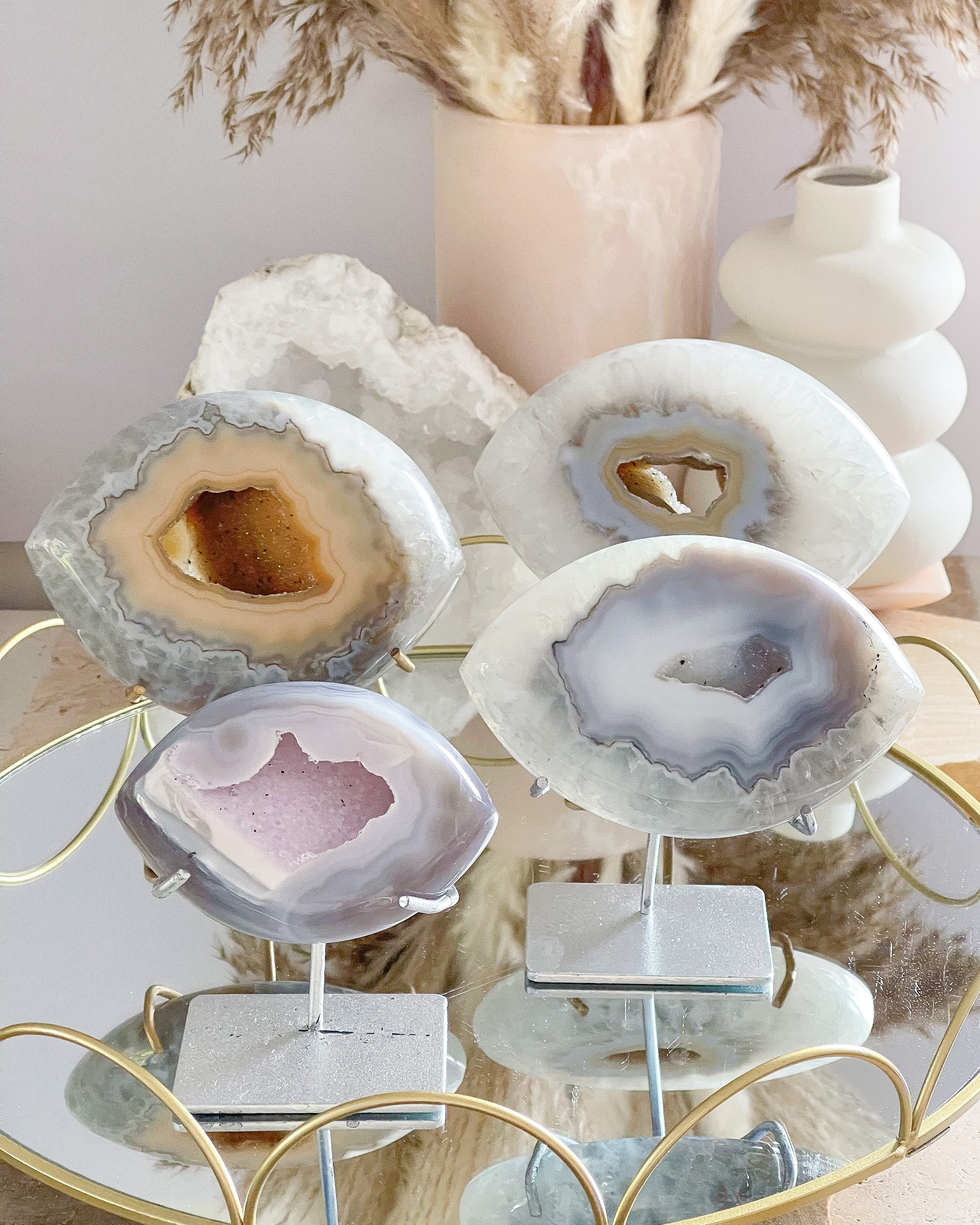 Agate Evil Eye on stand // Gold // Protection + Strength + Grounding