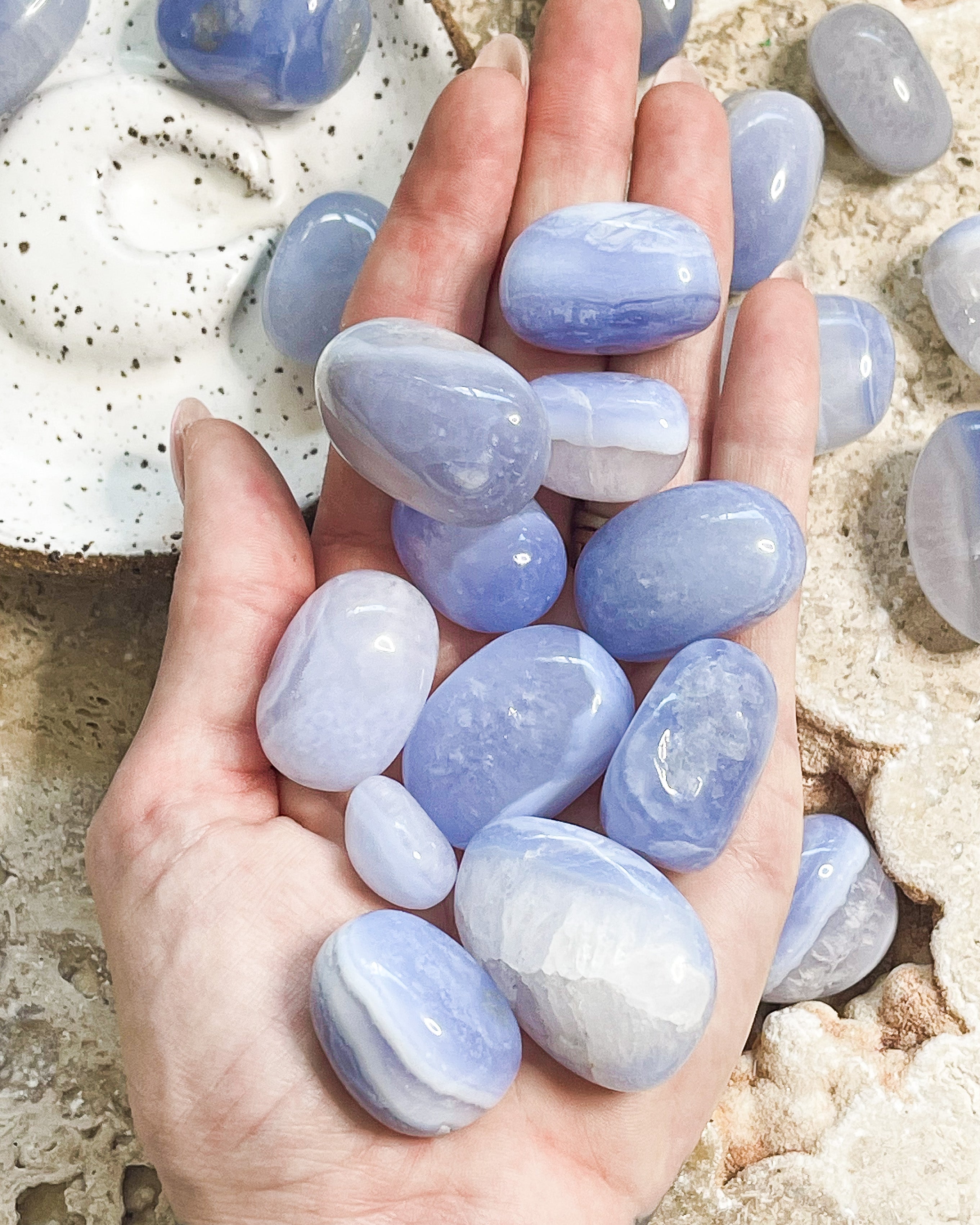 Blue Lace Agate Tumbled // Higher Consciousness + Creativity + Inner Peace