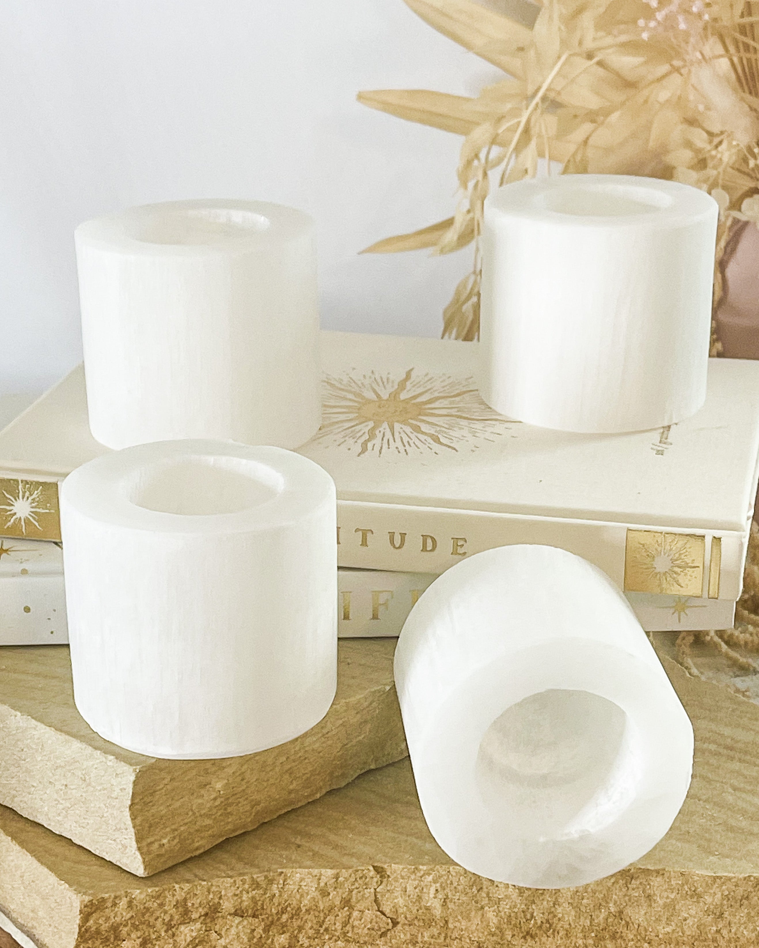 Selenite Candle Holders // Cleansing + Healing + Moon Magic