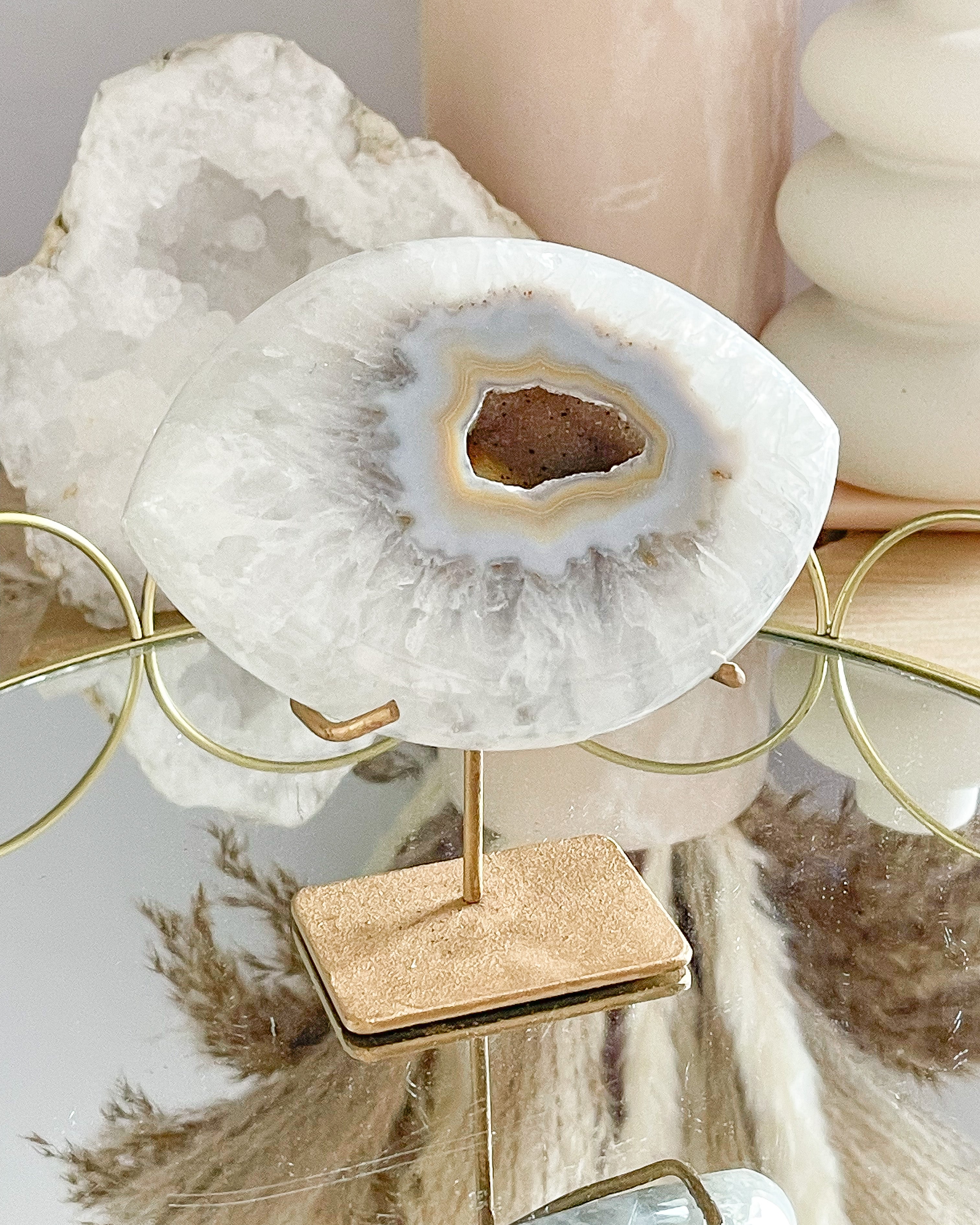 Agate Evil Eye on stand // Gold // Protection + Strength + Grounding