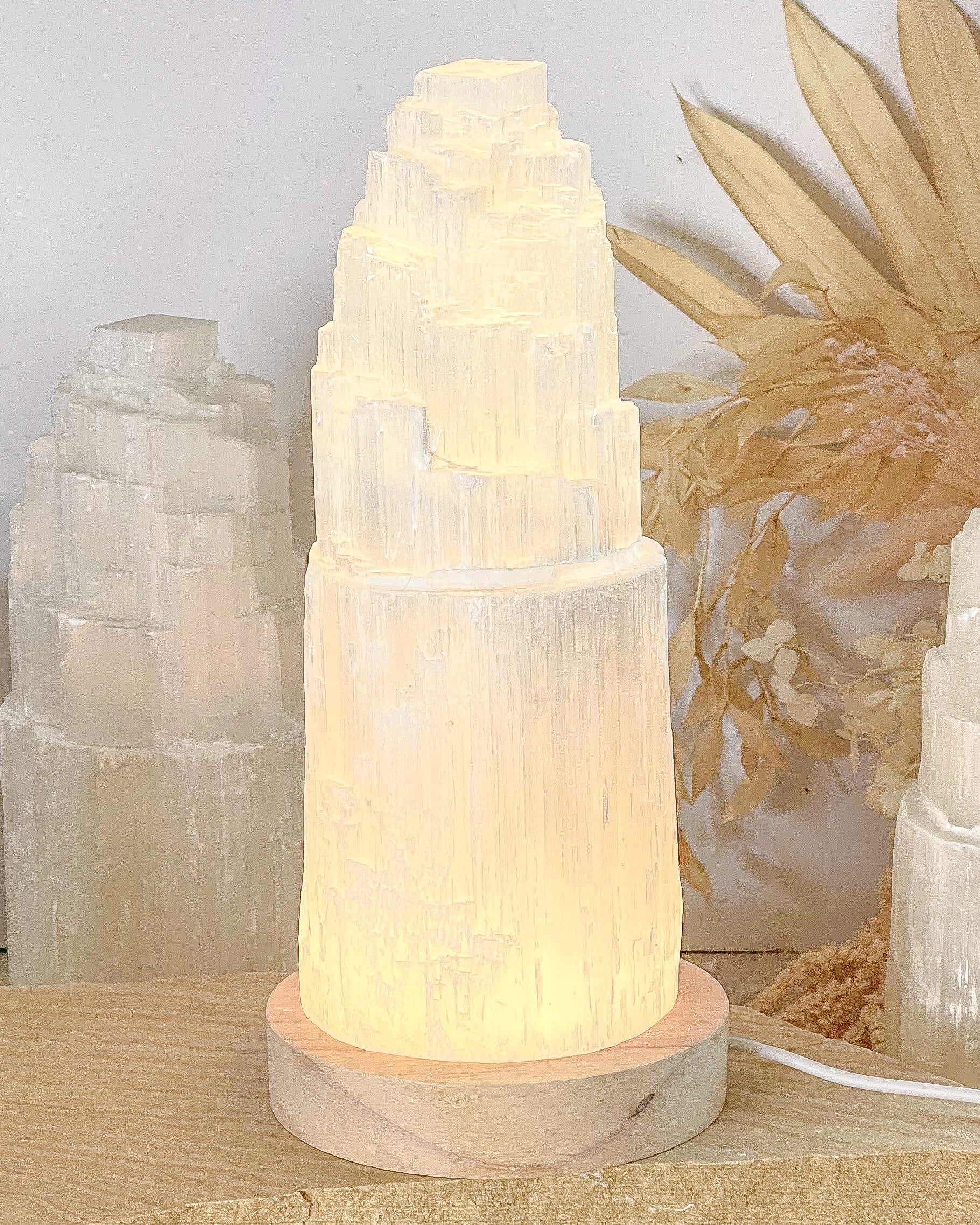 Selenite Lamp with Led Light Base // Cleansing + Healing + Moon Magic