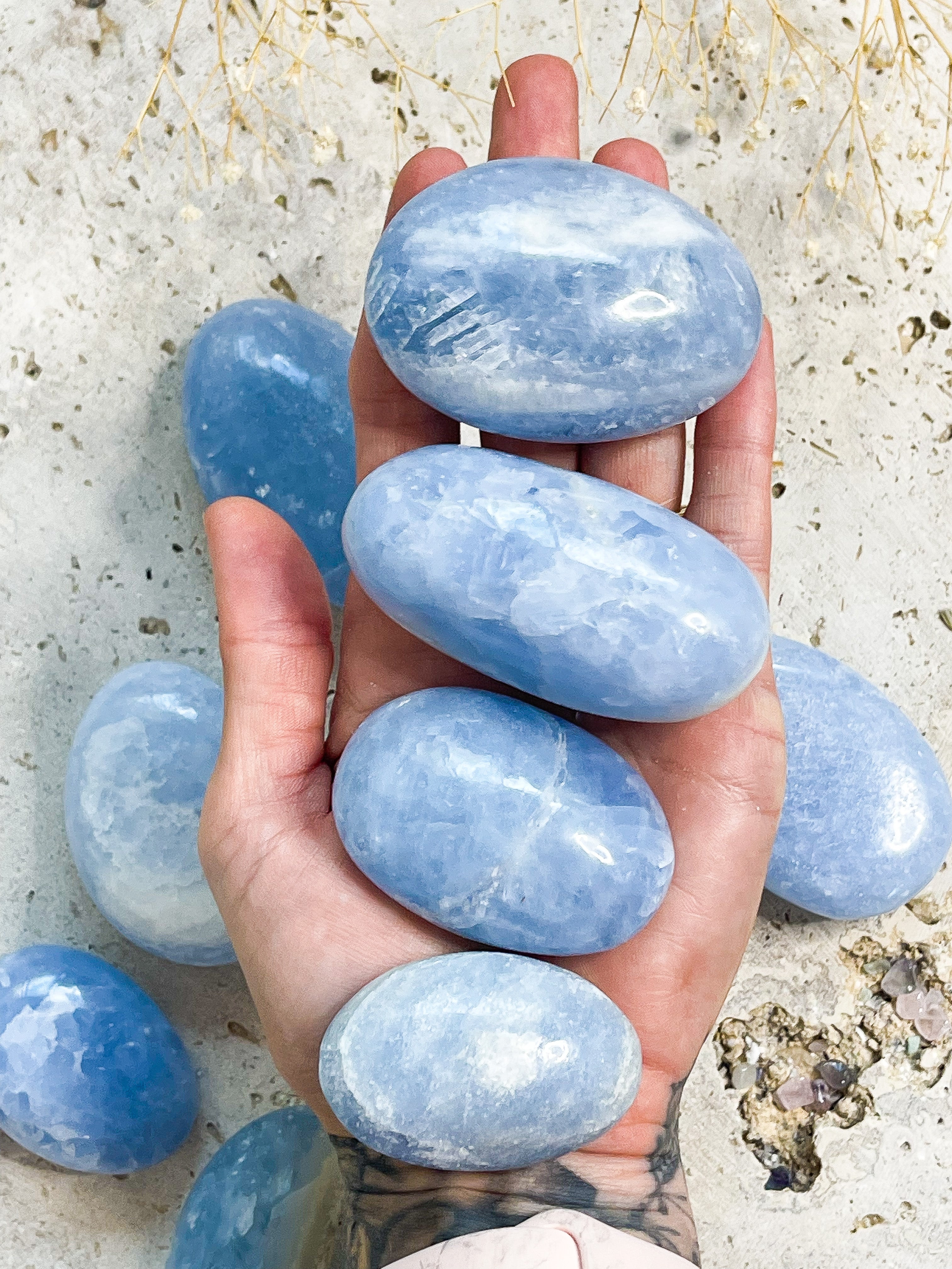 Blue Calcite Palmstones // Inner Vision + Creativity + Communication