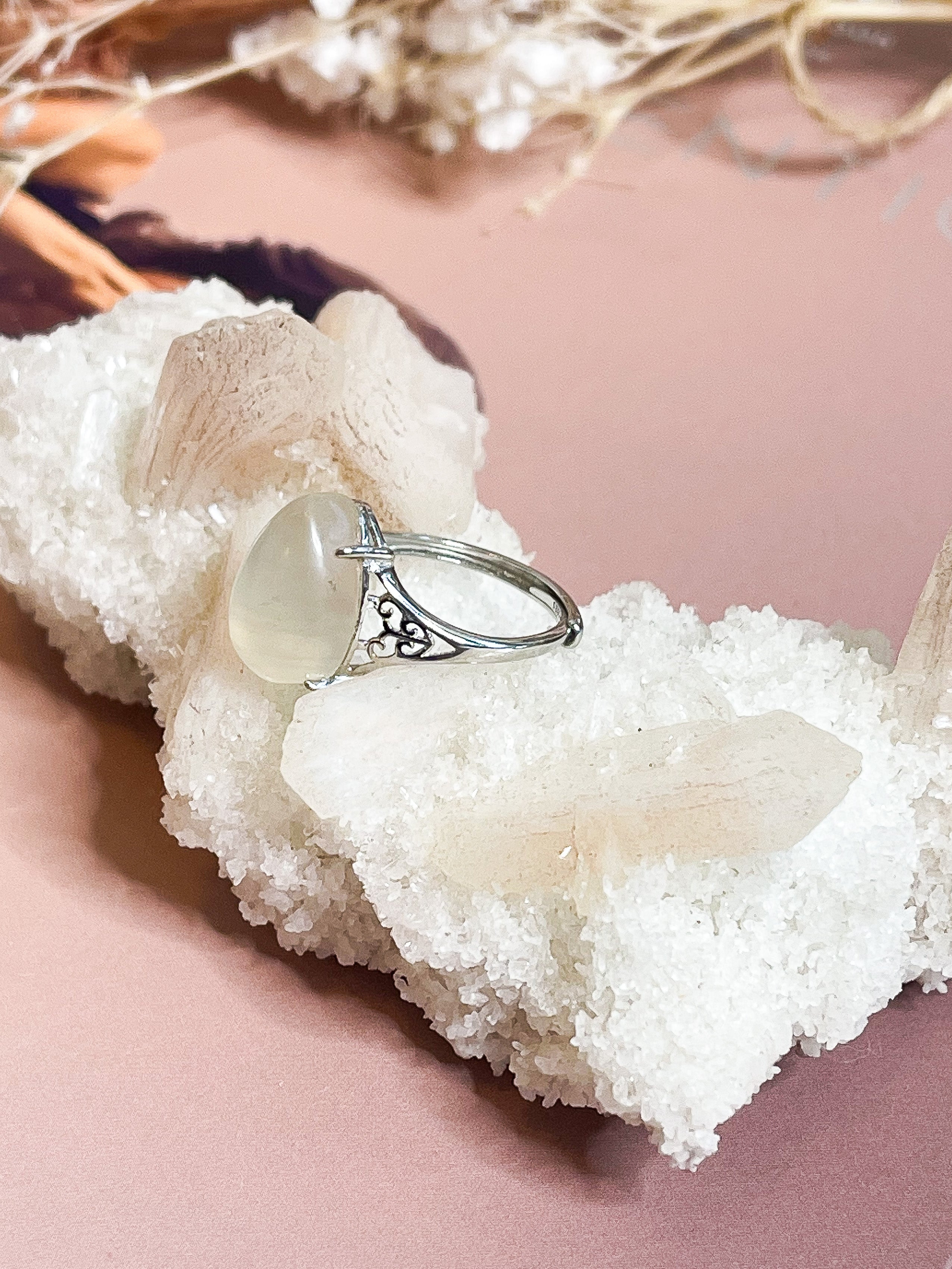 Rainbow Moonstone Ring // 925 Silver // Adjustable // Balance + Harmony + Intuition