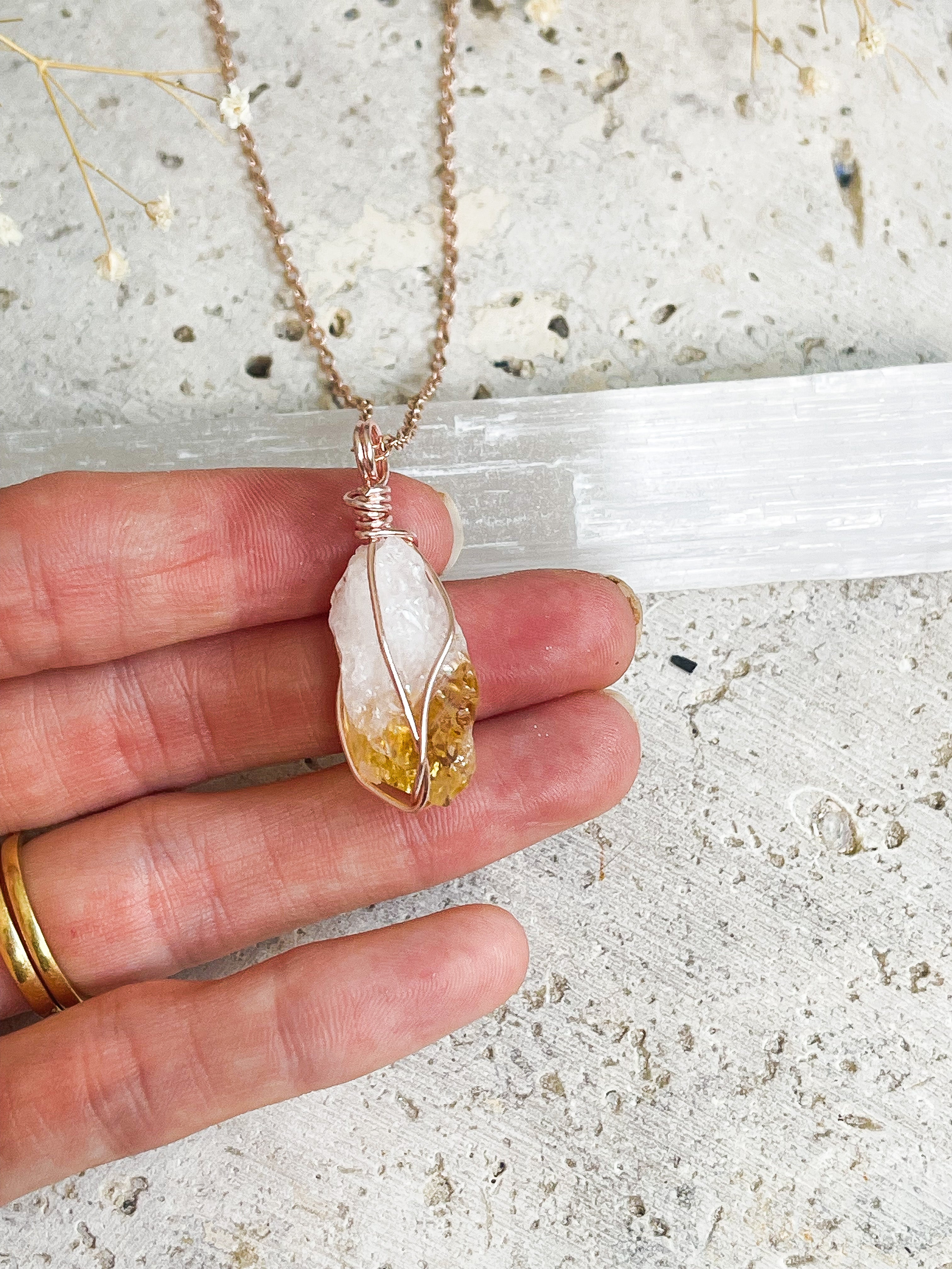Citrine Necklace// Rose Gold // Luck + Abundance + Creativity