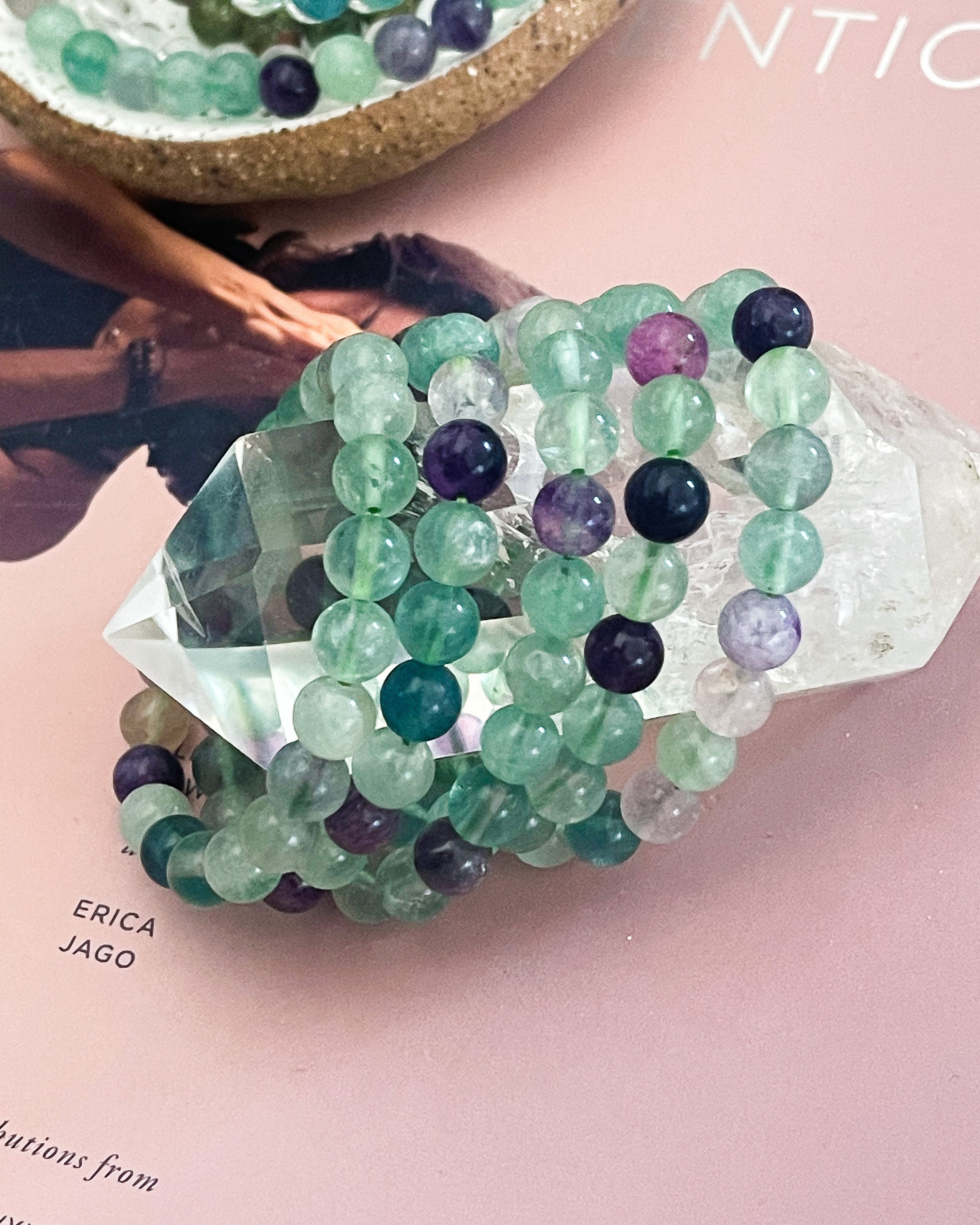 Rainbow Fluorite Bead Bracelet // Harmony + Balance + Creativity