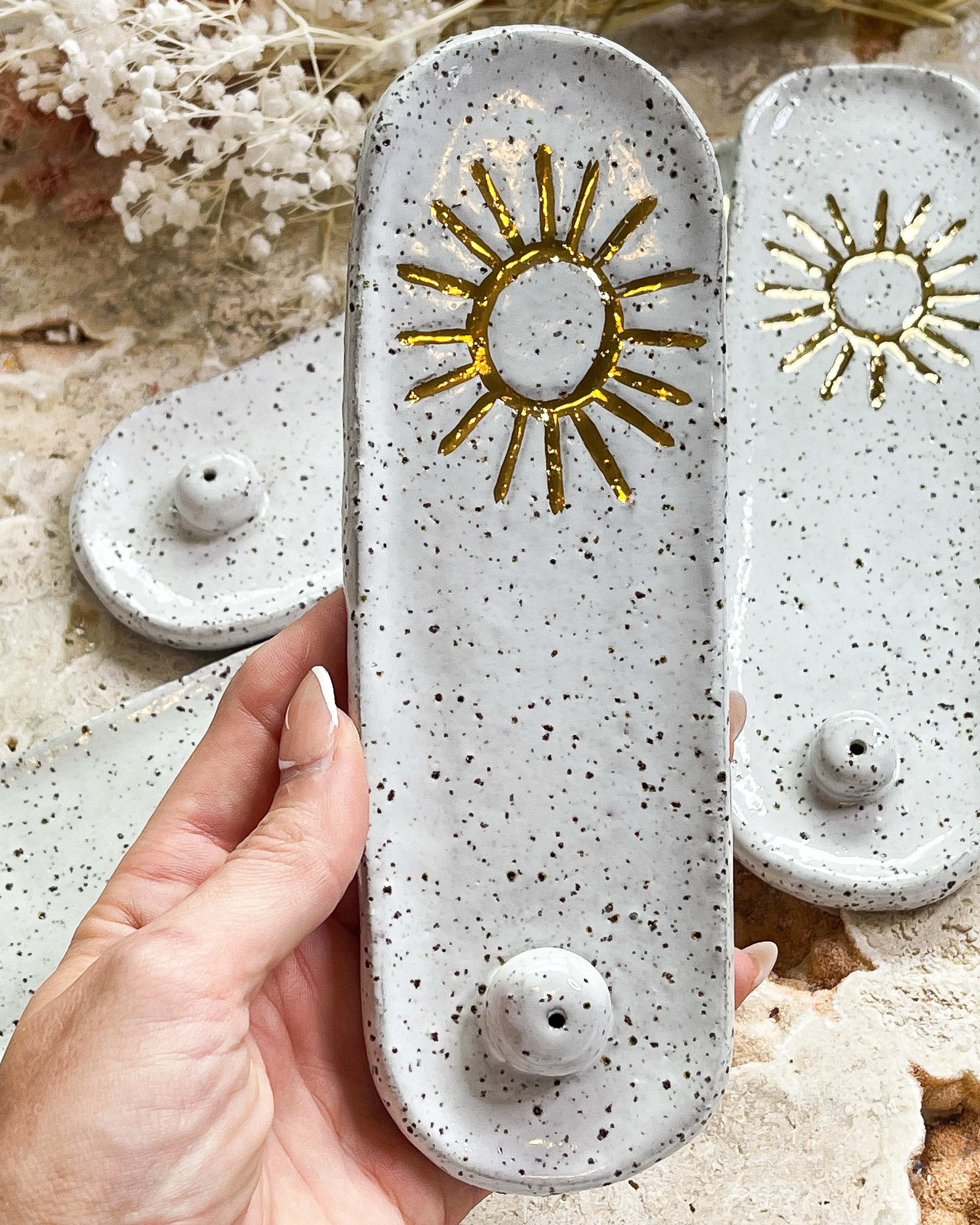 Gold Lustre Sun Incense Holders // Ceramic // Handcrafted + Rustic + Cleansing