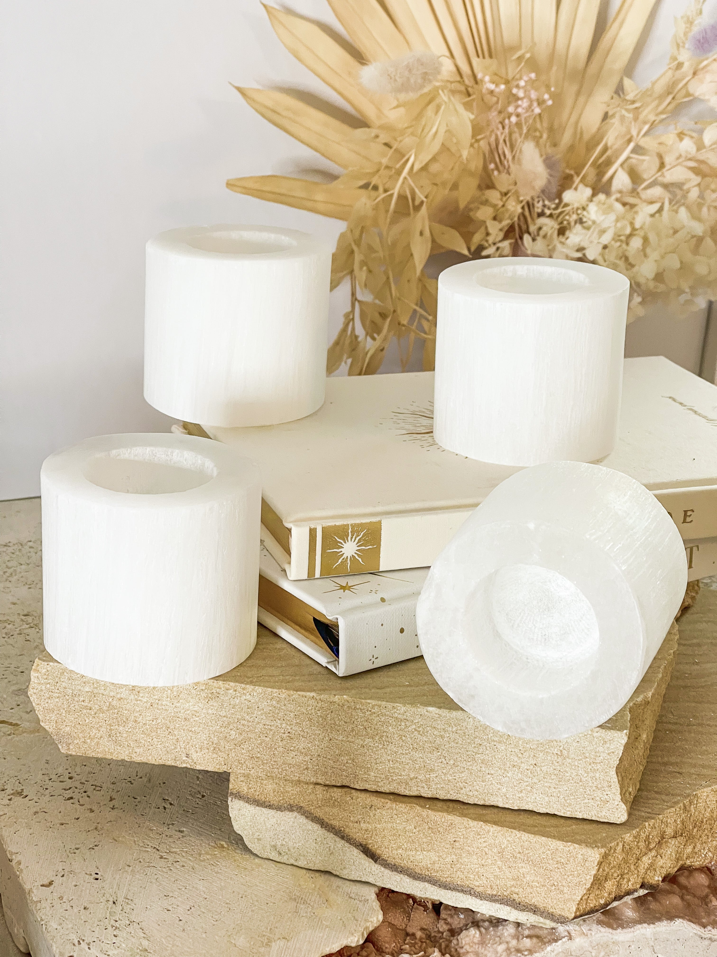 Selenite Candle Holders // Cleansing + Healing + Moon Magic