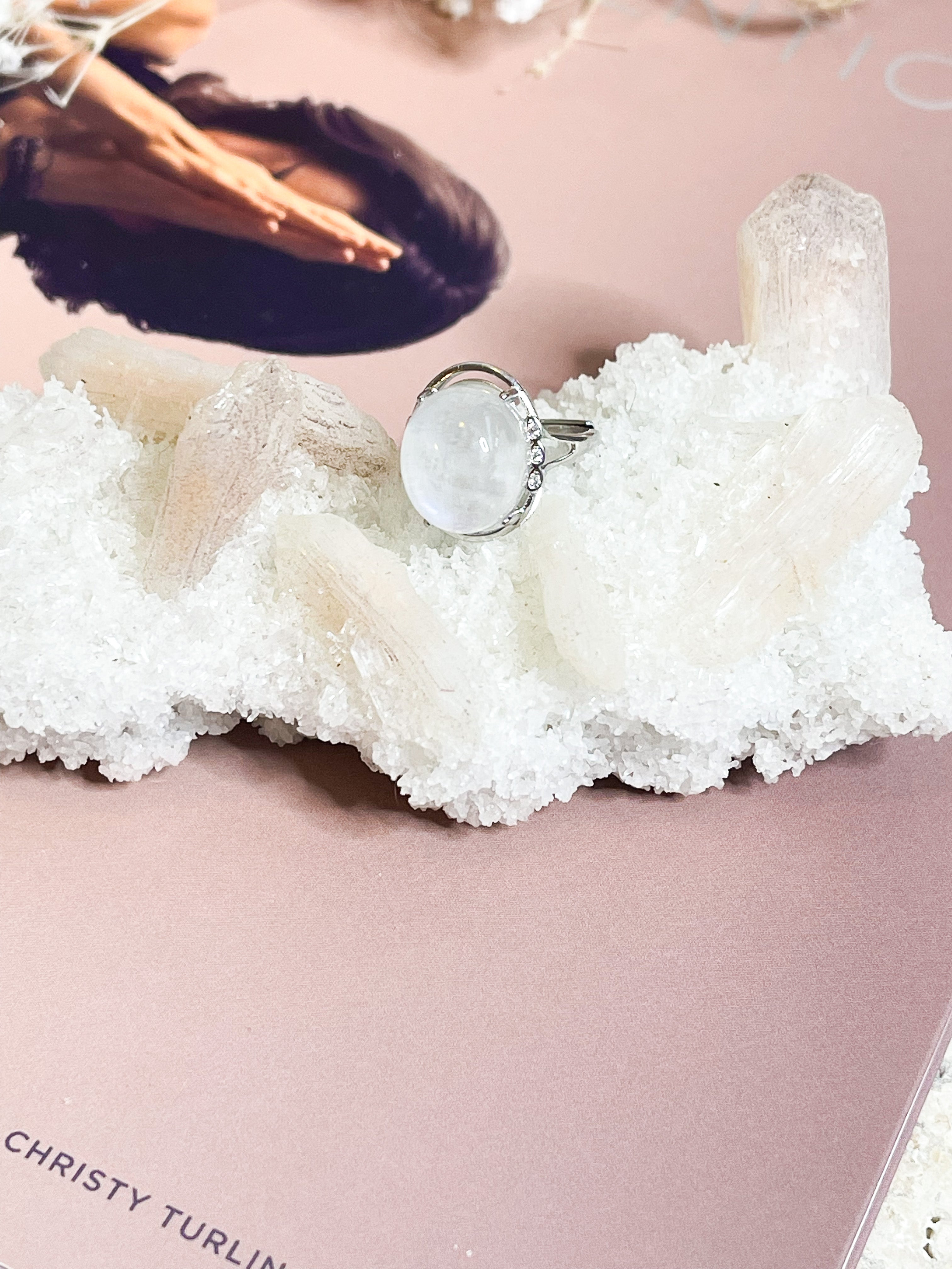 Rainbow Moonstone Ring // 925 Silver // Adjustable // Balance + Harmony + Intuition